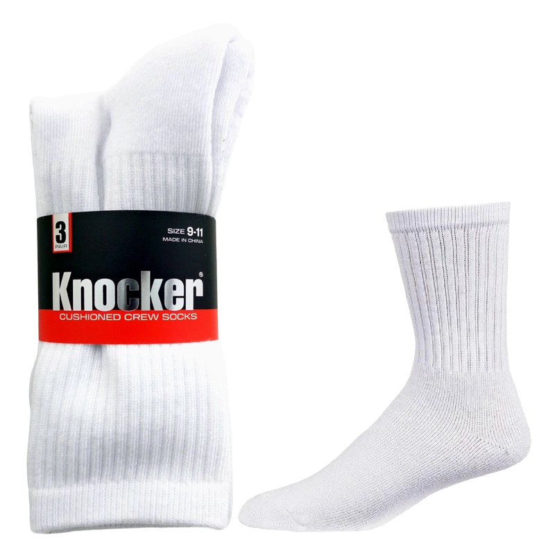 Knocker Cushioned White Crew Socks 3-Pack Size 9-11