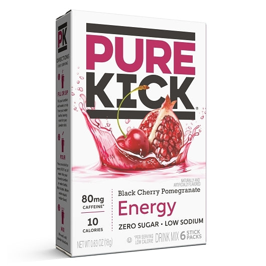 Pure Kick Energy Drink Mix Black Cherry Pomegranate Singles To Go 6 Count box