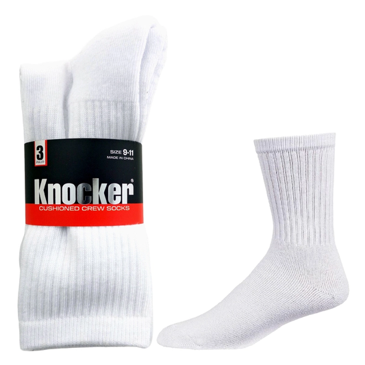Knocker Cushioned White Crew Socks 3-Pack Size 9-11